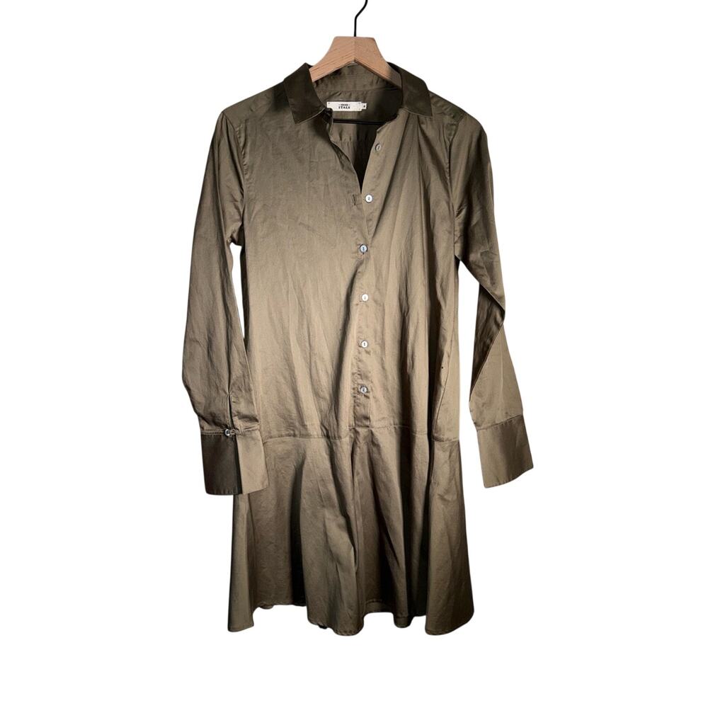 0039 ITALY Dakota Cotton Classic Minimalist Drop waist Olive Shirt Dress M